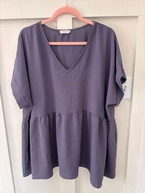 ChicSoul Relaxed V-Neck Babydoll Top in Dark Lavender 1XL